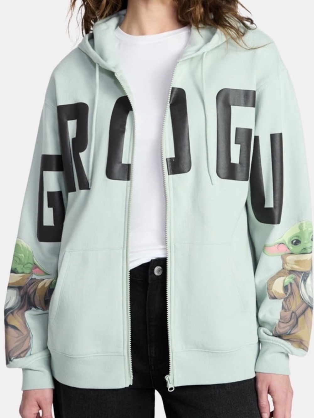 BRAND NEW Star Wars The Mandalorian Grogu Zip Up Hoodie Sage Green Baby Yoda - Picture 2 of 4